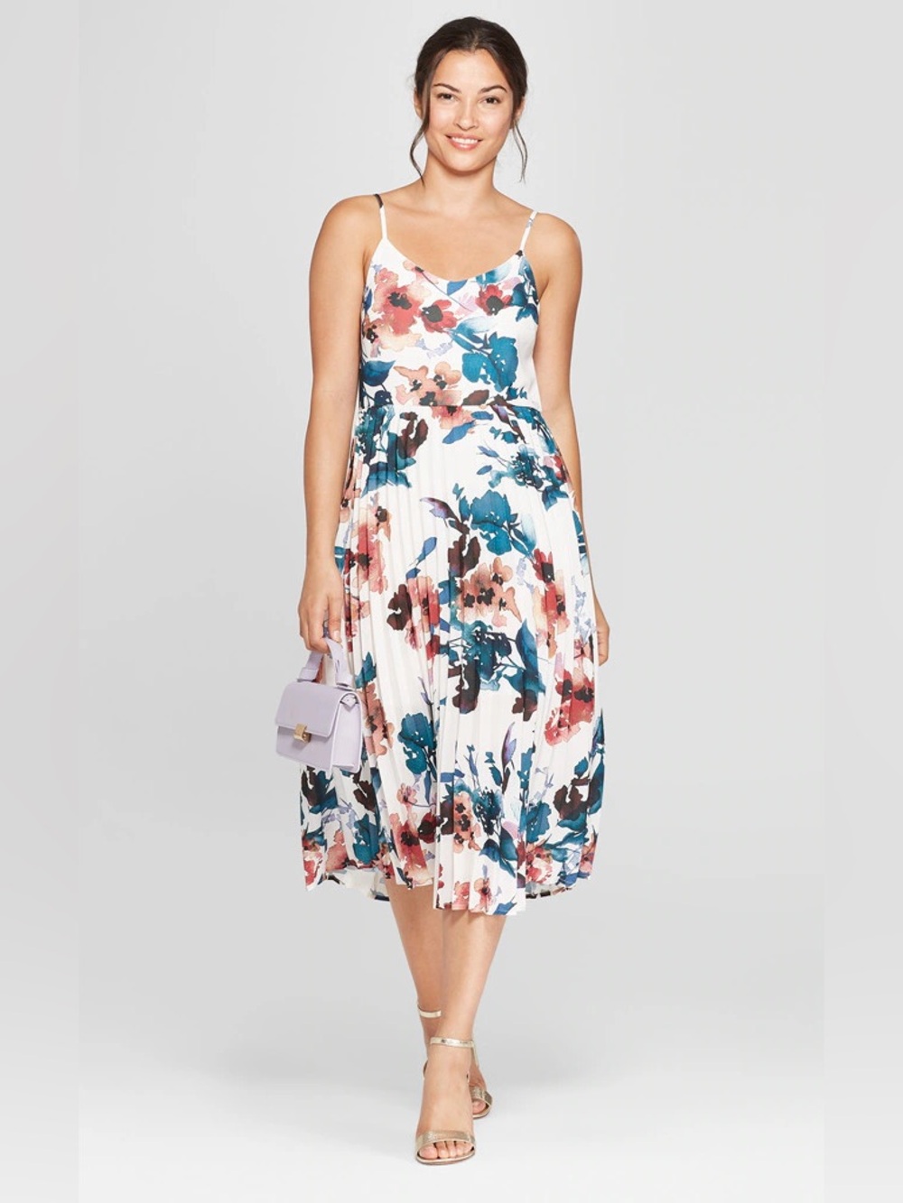 a new day White Floral Midi Dress with Teal and Rust Accents